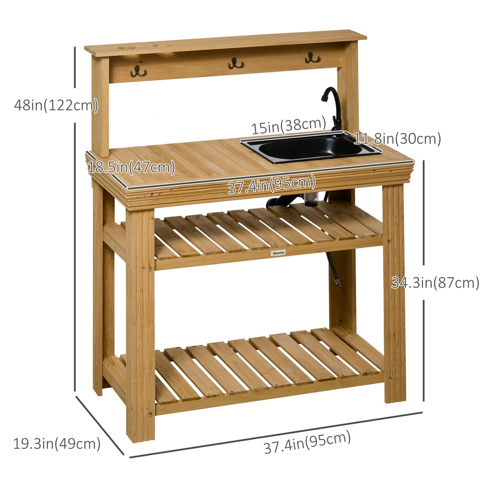 Potting Bench with Removable Sink & Faucet, Storage Shelves