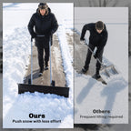 37-Inch Extra-Wide Snow Pusher with Wheels, Black, Adjustable Ergonomic Handle