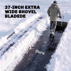 37-Inch Extra-Wide Snow Pusher with Wheels, Black, Adjustable Ergonomic Handle