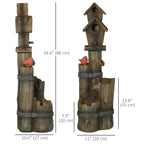 Garden Waterfall Bird Bath Fountain with 3-Tier Rustic Tree Trunk, LED Lights, Brown