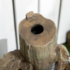 Garden Waterfall Bird Bath Fountain with 3-Tier Rustic Tree Trunk, LED Lights, Brown