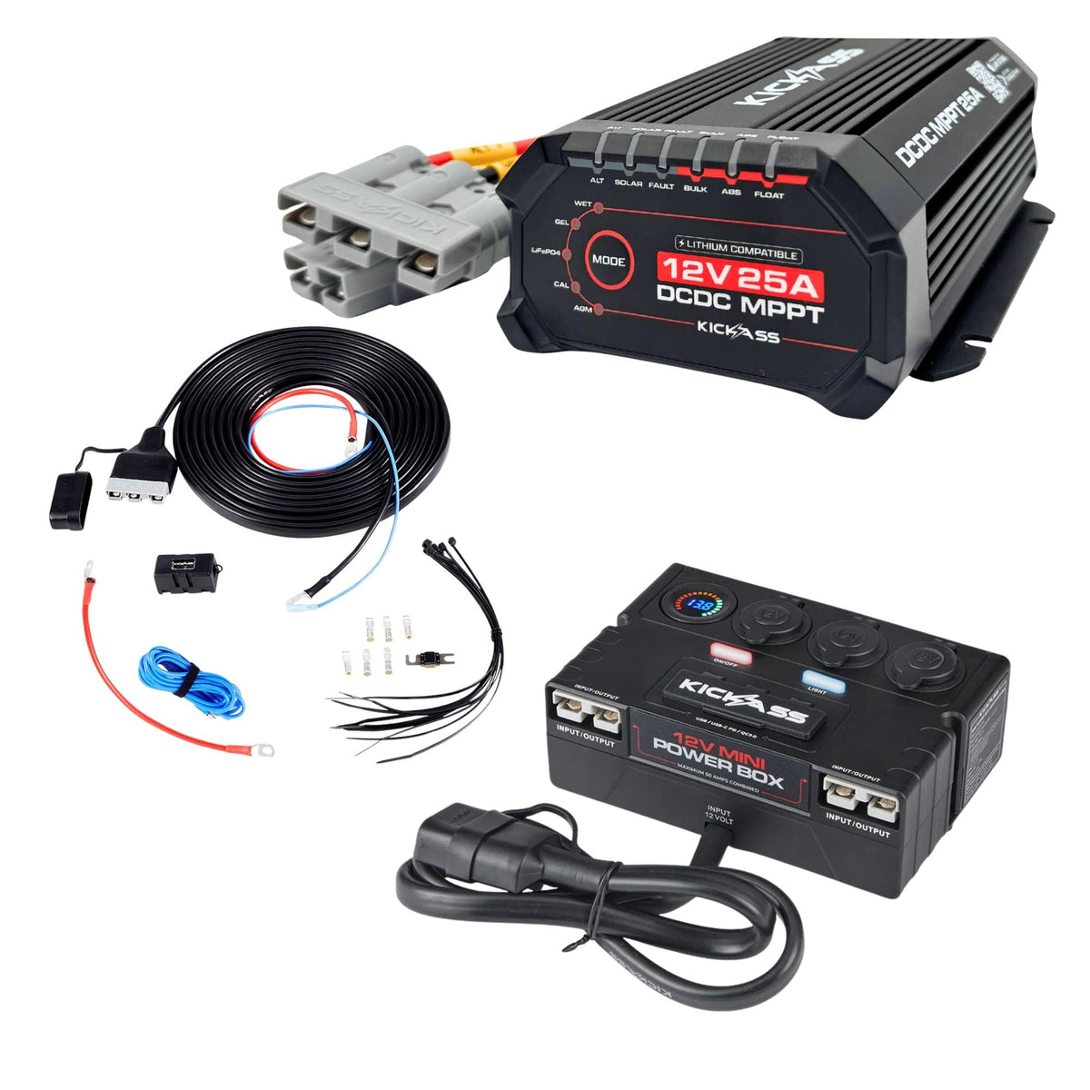 KickAss Smart 25A DCDC Charger Bundle with Mini Power Hub & Wiring Kit