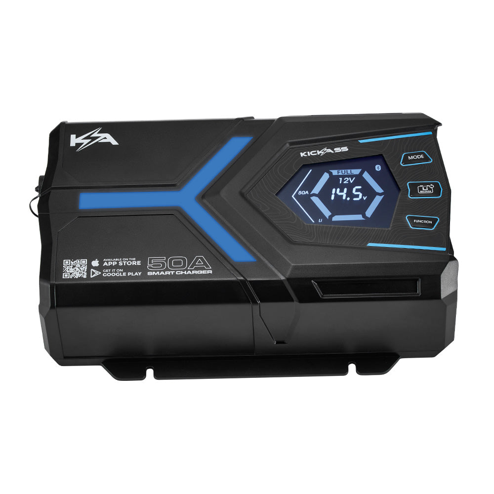 KickAss Flexicharge 12V 50A ACDC Smart Battery Charger For Lead Acid, AGM & Lithium Batteries + Integrated Bluetooth