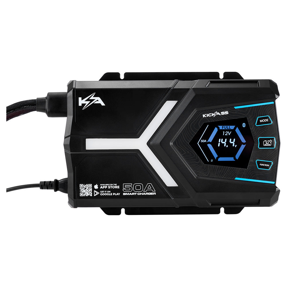 KickAss Flexicharge 12V 50A ACDC Smart Battery Charger For Lead Acid, AGM & Lithium Batteries + Integrated Bluetooth