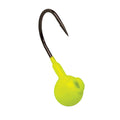 Kalin Slip Bobber Jig featuring a bright yellow rounded head and a sharp curved black hook designed for fishing tackle and musky fishing applications.