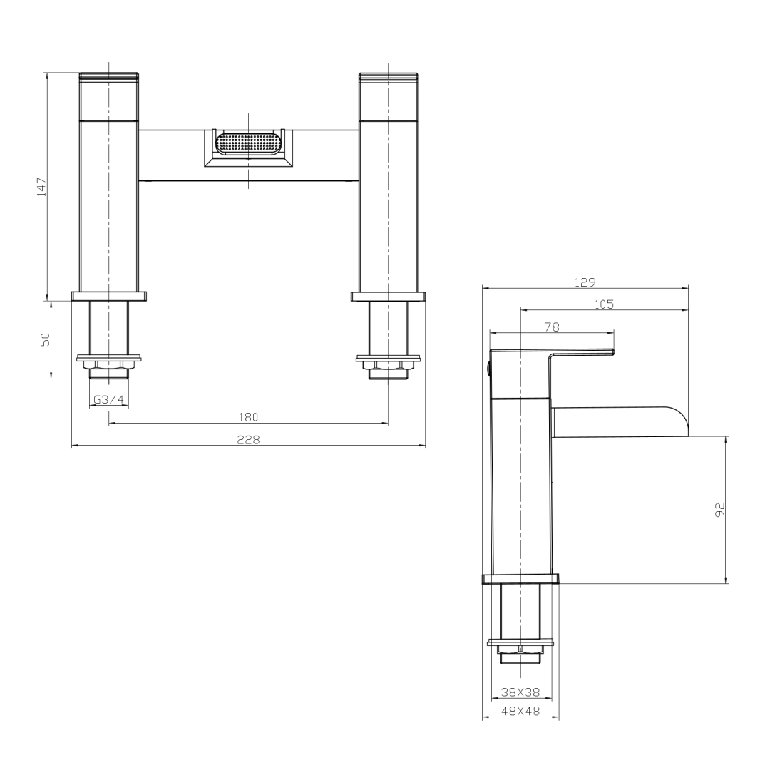 Kinetic Square Waterfall Bath Filler Tap