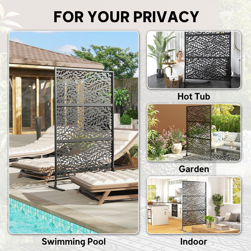 78" x 48" Metal Outdoor Privacy Screen, Willow Branch Design, Black