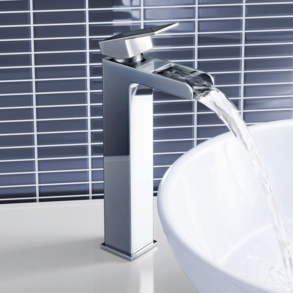 Kinetic Tall  Waterfall Basin Mixer Tap - Chrome