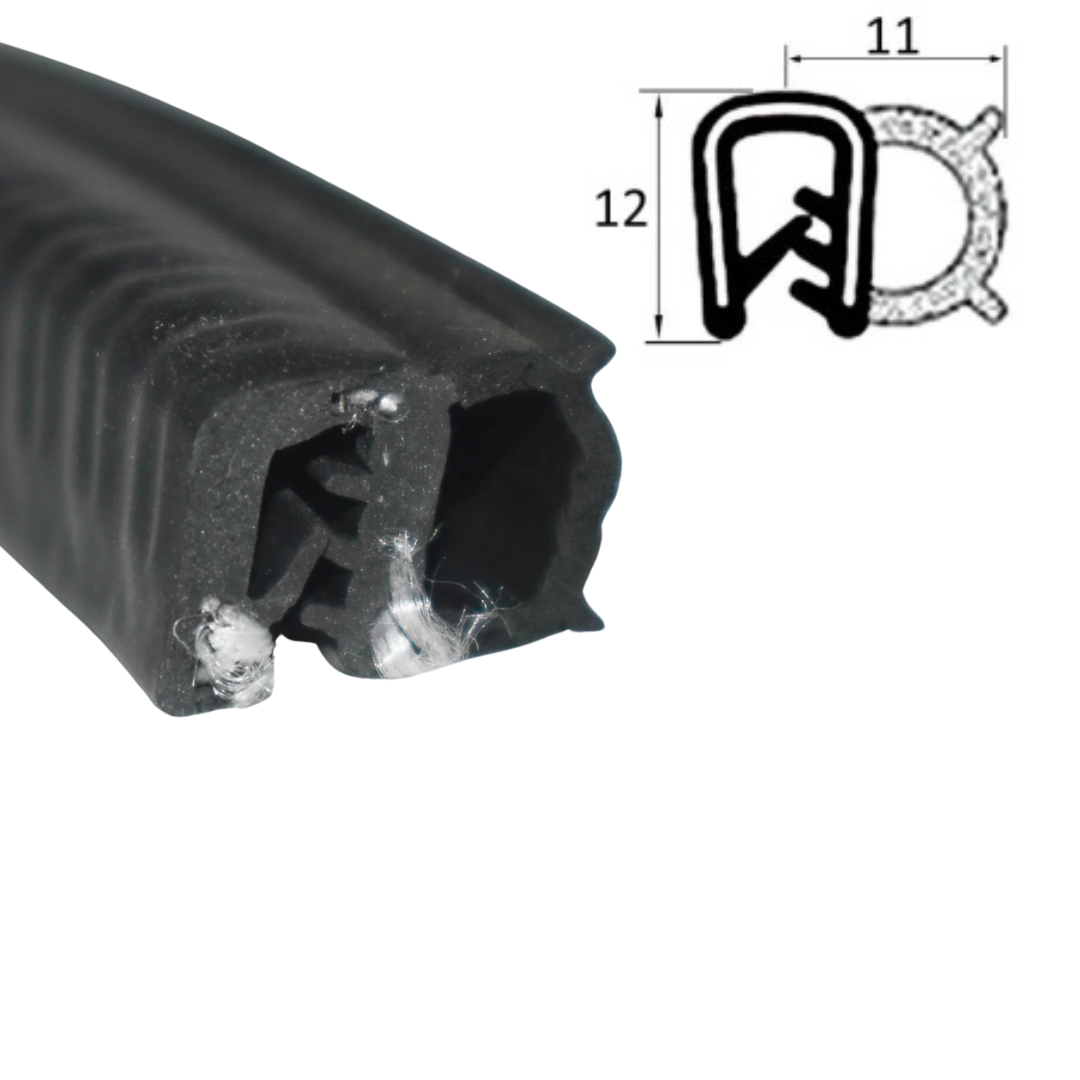 TSEC116 Side Seal with Small Fins – Rubber Edge Trim Seal (1–3mm Panel Grip)