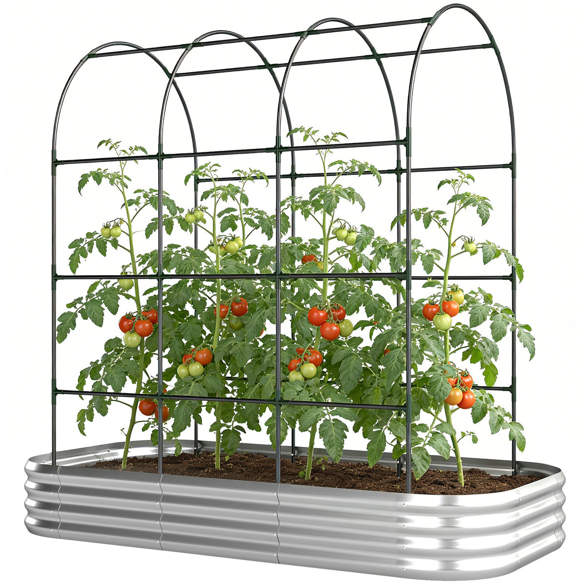 7 x 4 x 7ft Galvanized Raised Garden Bed with Arched Trellis, Silver