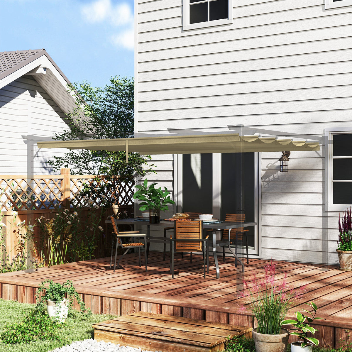 Retractable Pergola Shade Cover, Replacement Canopy Fabric for 4 x 3m Pergola, Tan