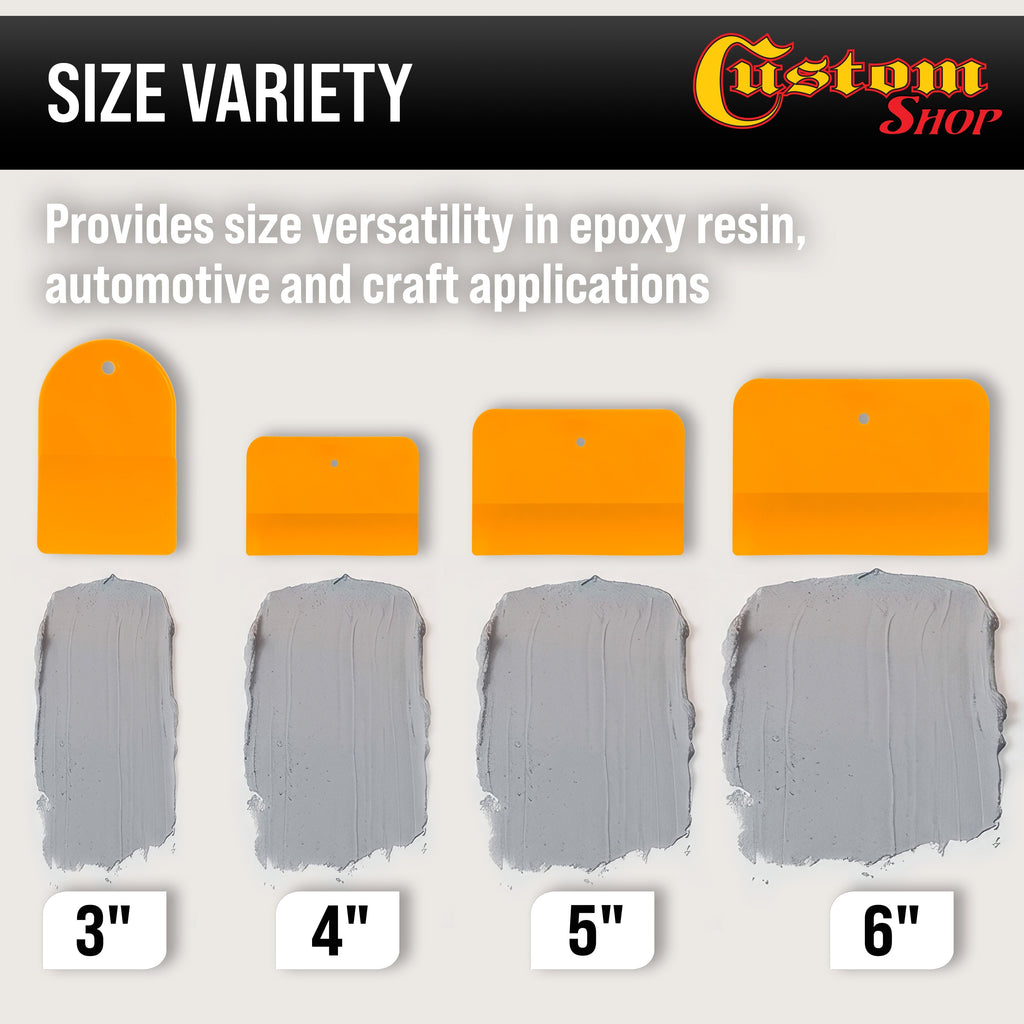 4, 5, & 6 Inch Plastic Body Filler Spreader Tools (24 Pack) for Automotive Body Fillers, Putties, Glazes, Epoxy Resin, Caulk, Glues - Plastic