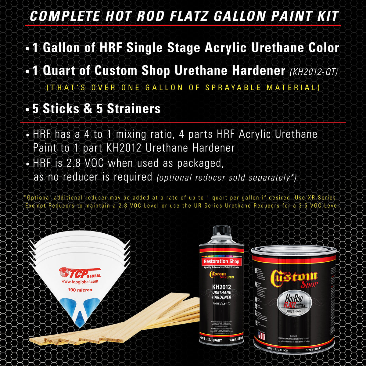 Spinnaker White - Hot Rod Flatz Flat Matte Satin Urethane Auto Paint - Complete Gallon Paint Kit