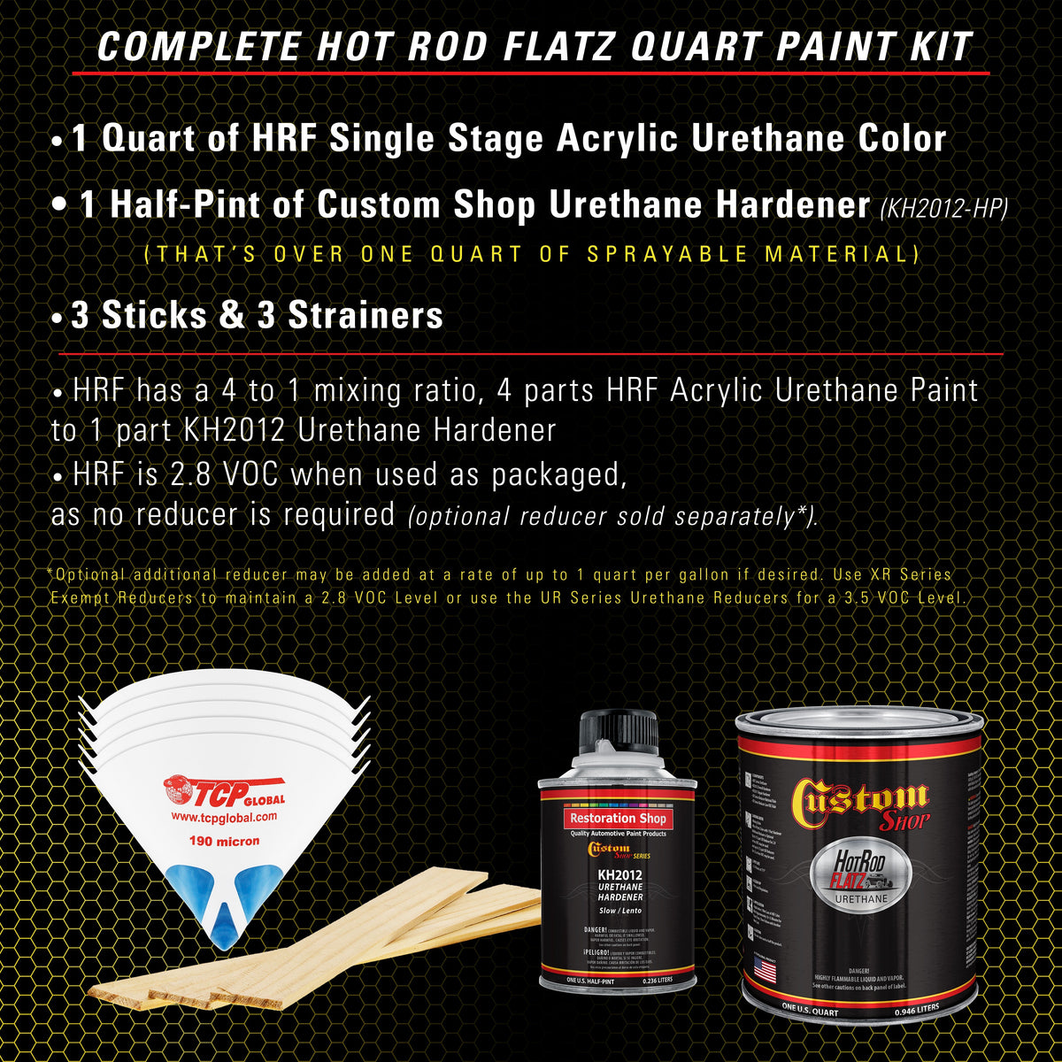 Viper Yellow - Hot Rod Flatz Flat Matte Satin Urethane Auto Paint - Complete Quart Paint Kit Coating