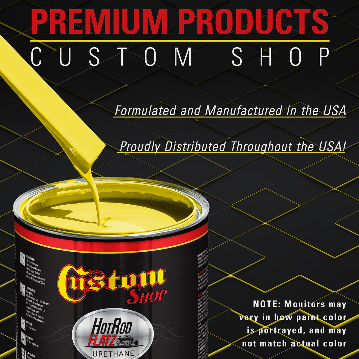 Viper Yellow - Hot Rod Flatz Flat Matte Satin Urethane Auto Paint - Complete Quart Paint Kit Coating