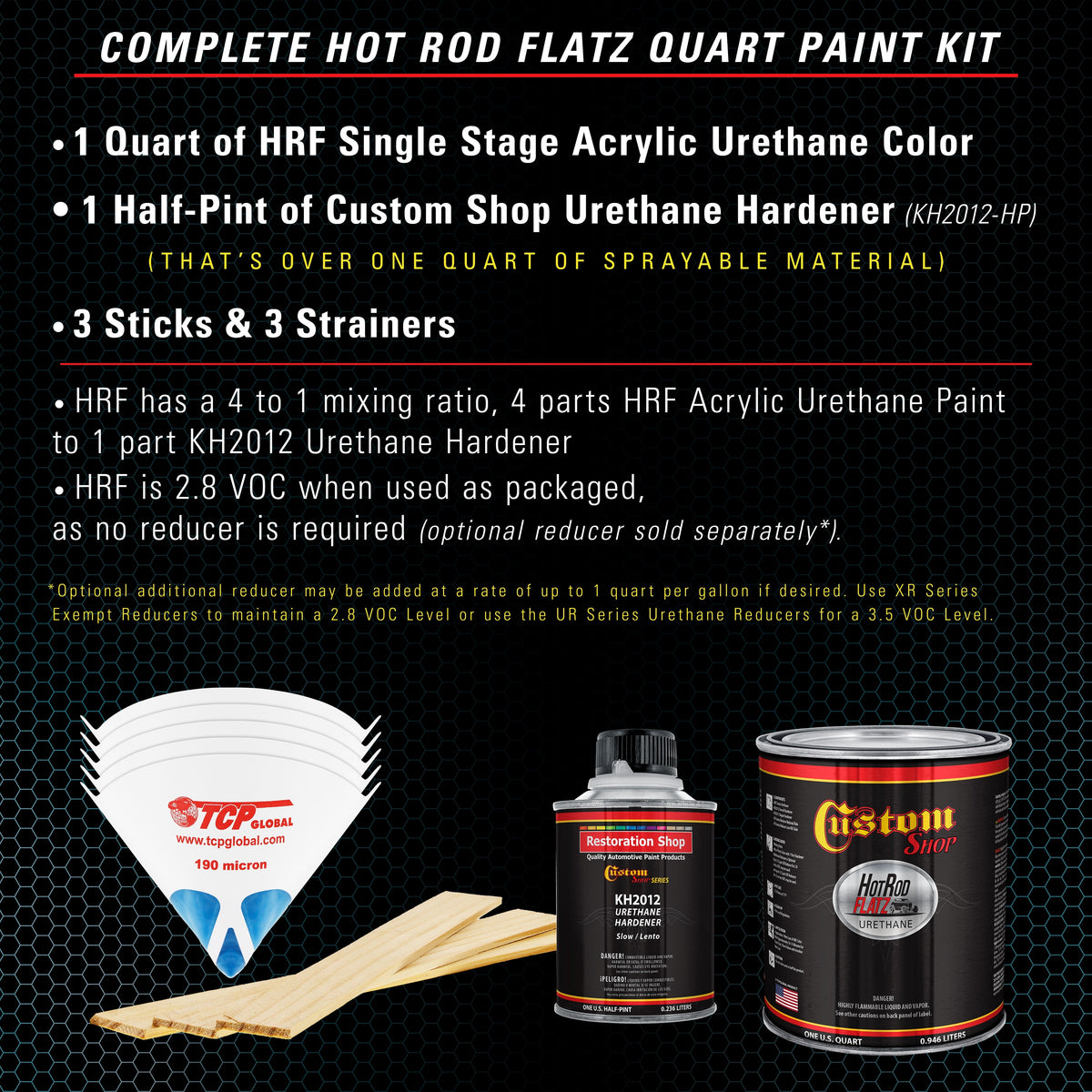 Medium Blue - Hot Rod Flatz Flat Matte Satin Urethane Auto Paint - Complete Quart Paint Kit Coating