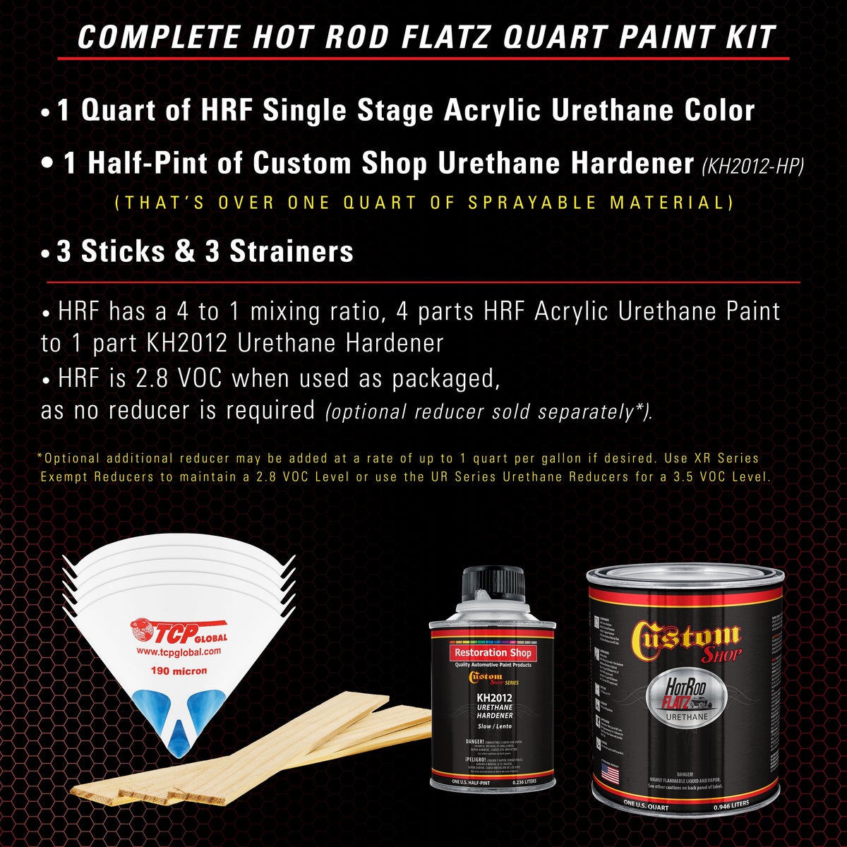 Victory Red - Hot Rod Flatz Flat Matte Satin Urethane Auto Paint - Complete Quart Paint Kit Coating
