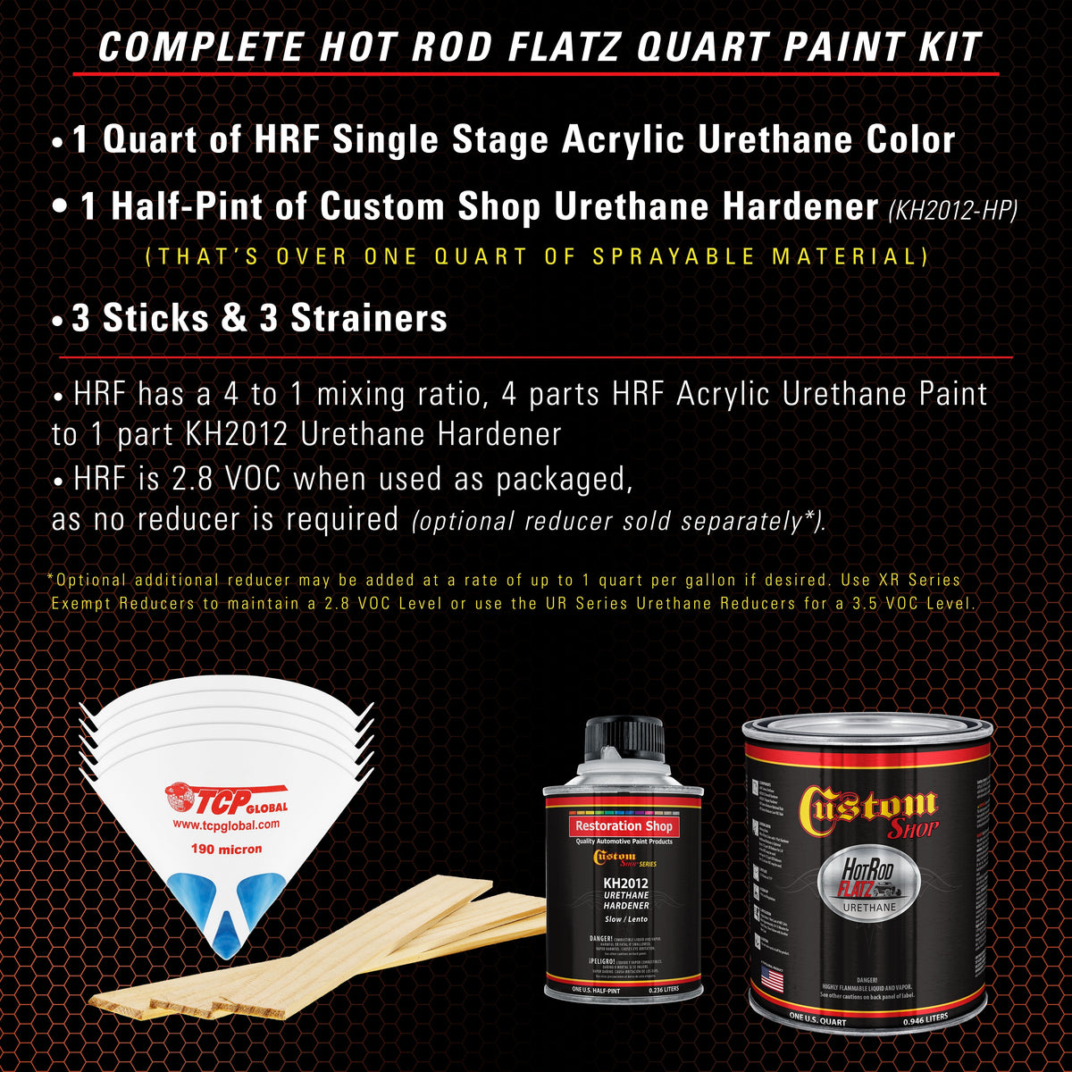 Speed Orange - Hot Rod Flatz Flat Matte Satin Urethane Auto Paint - Complete Quart Paint Kit Coating