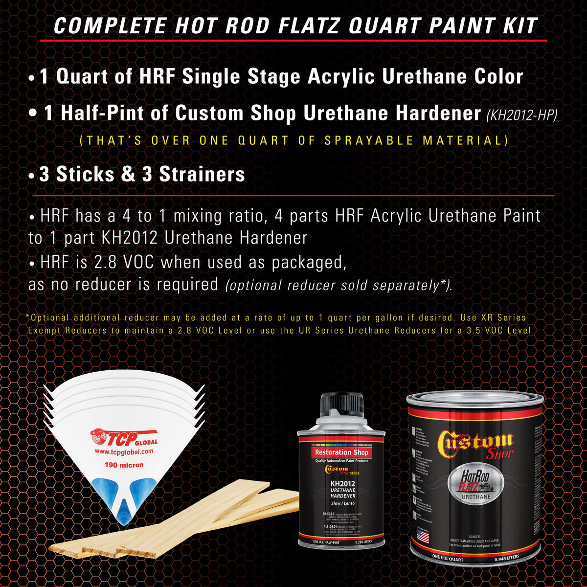 Charger Orange - Hot Rod Flatz Flat Matte Satin Urethane Auto Paint - Complete Quart Paint Kit