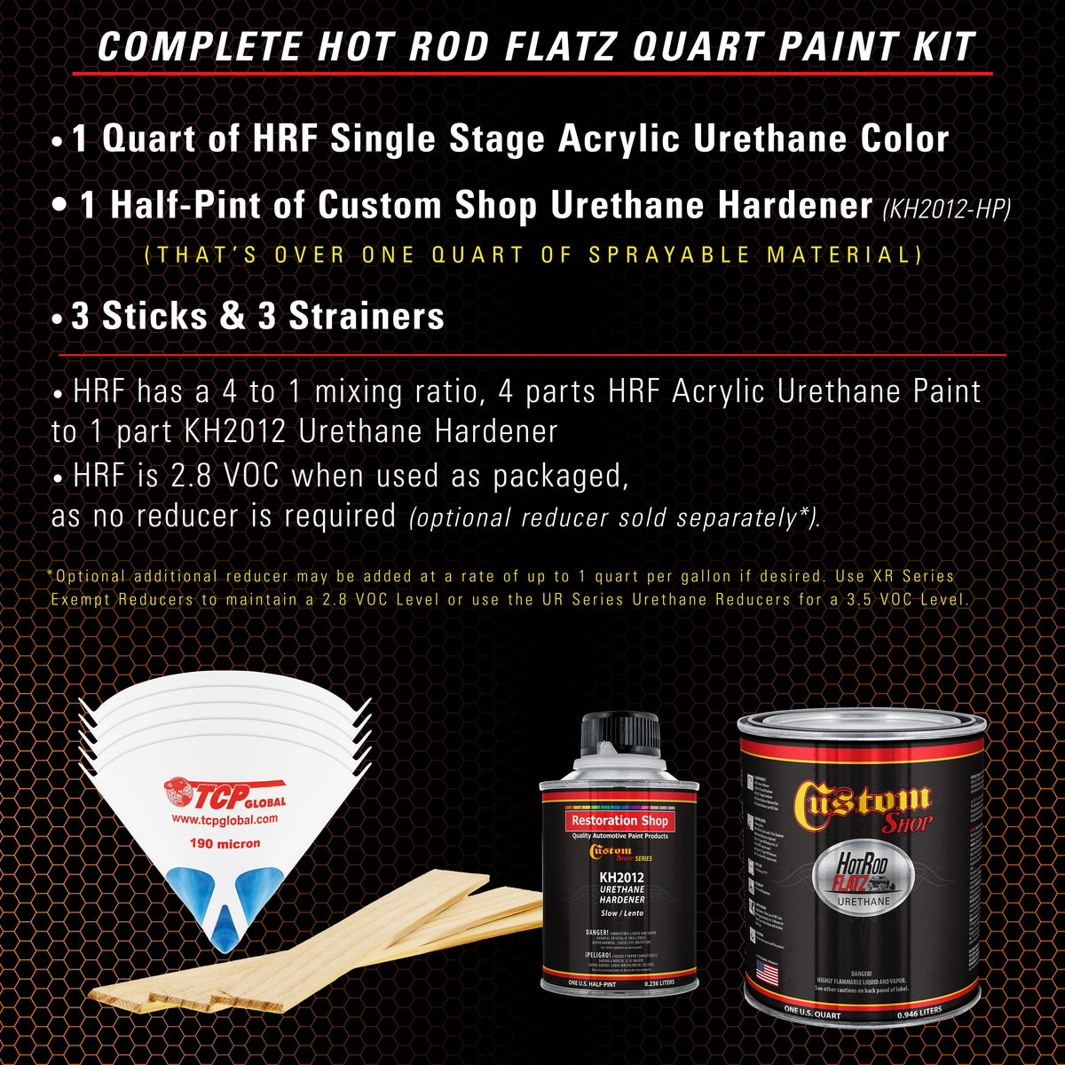 Omaha Orange - Hot Rod Flatz Flat Matte Satin Urethane Auto Paint - Complete Quart Paint Kit Coating