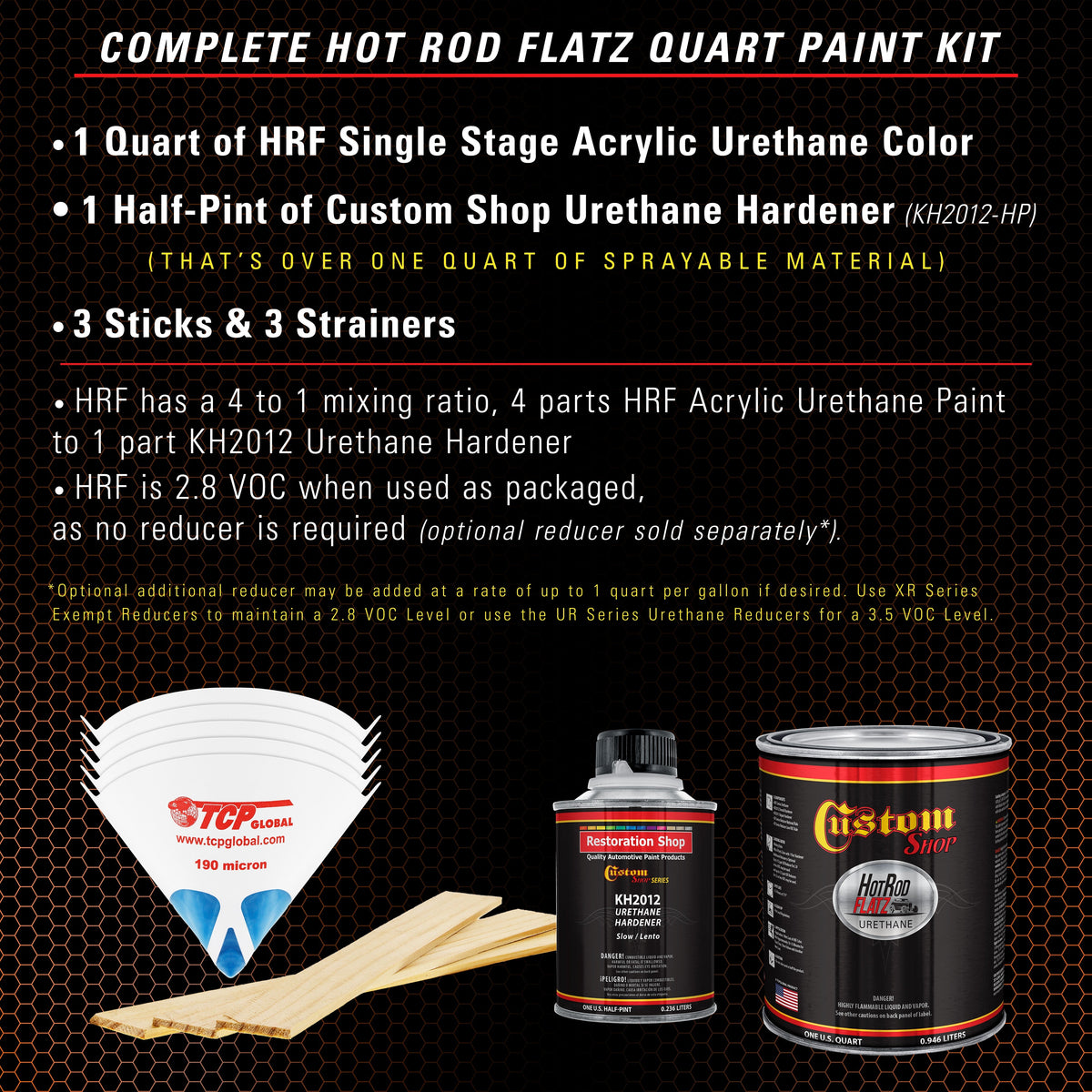Hugger Orange - Hot Rod Flatz Flat Matte Satin Urethane Auto Paint - Complete Quart Paint Kit Coating
