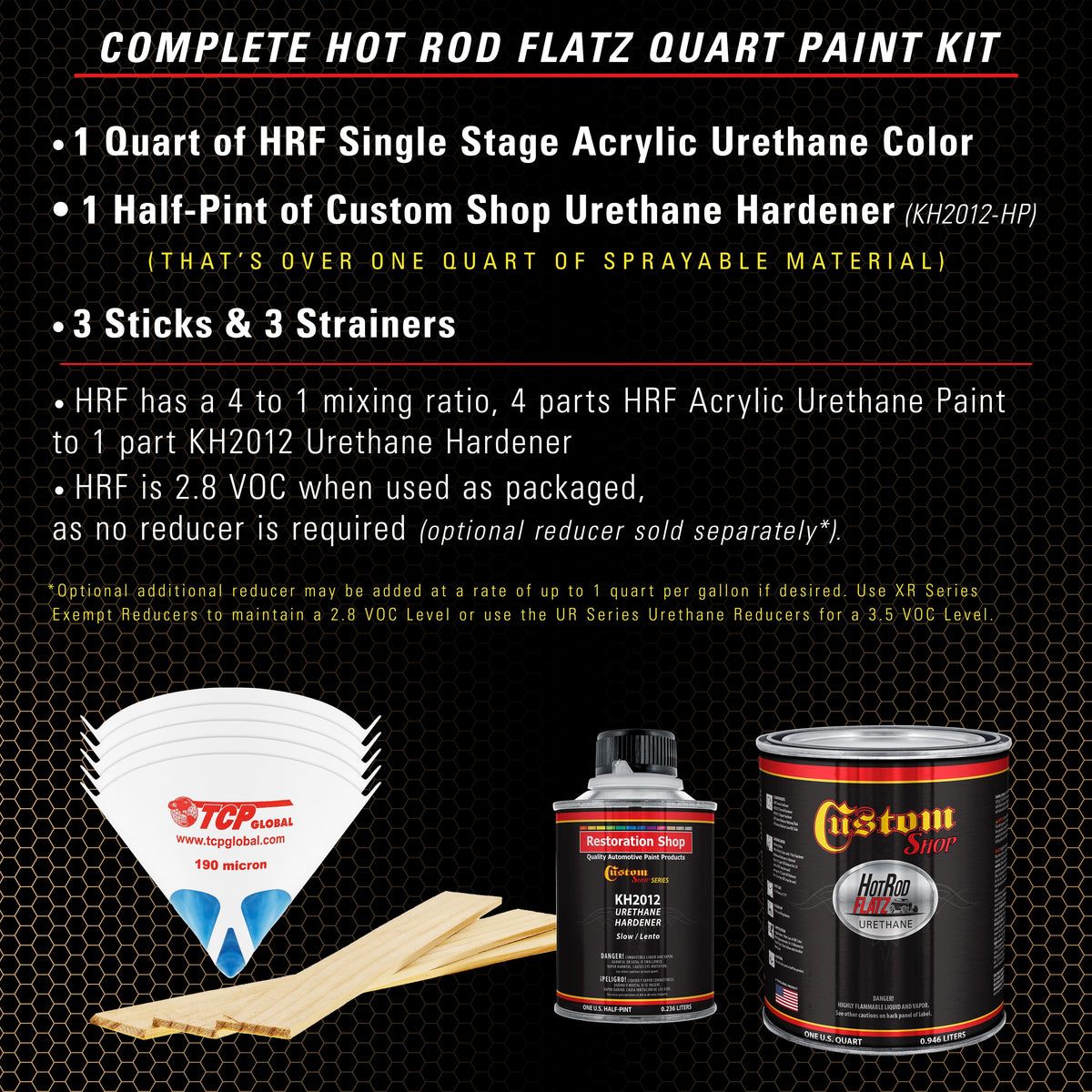Honey Gold Metallic - Hot Rod Flatz Flat Matte Satin Urethane Auto Paint - Complete Quart Paint Kit