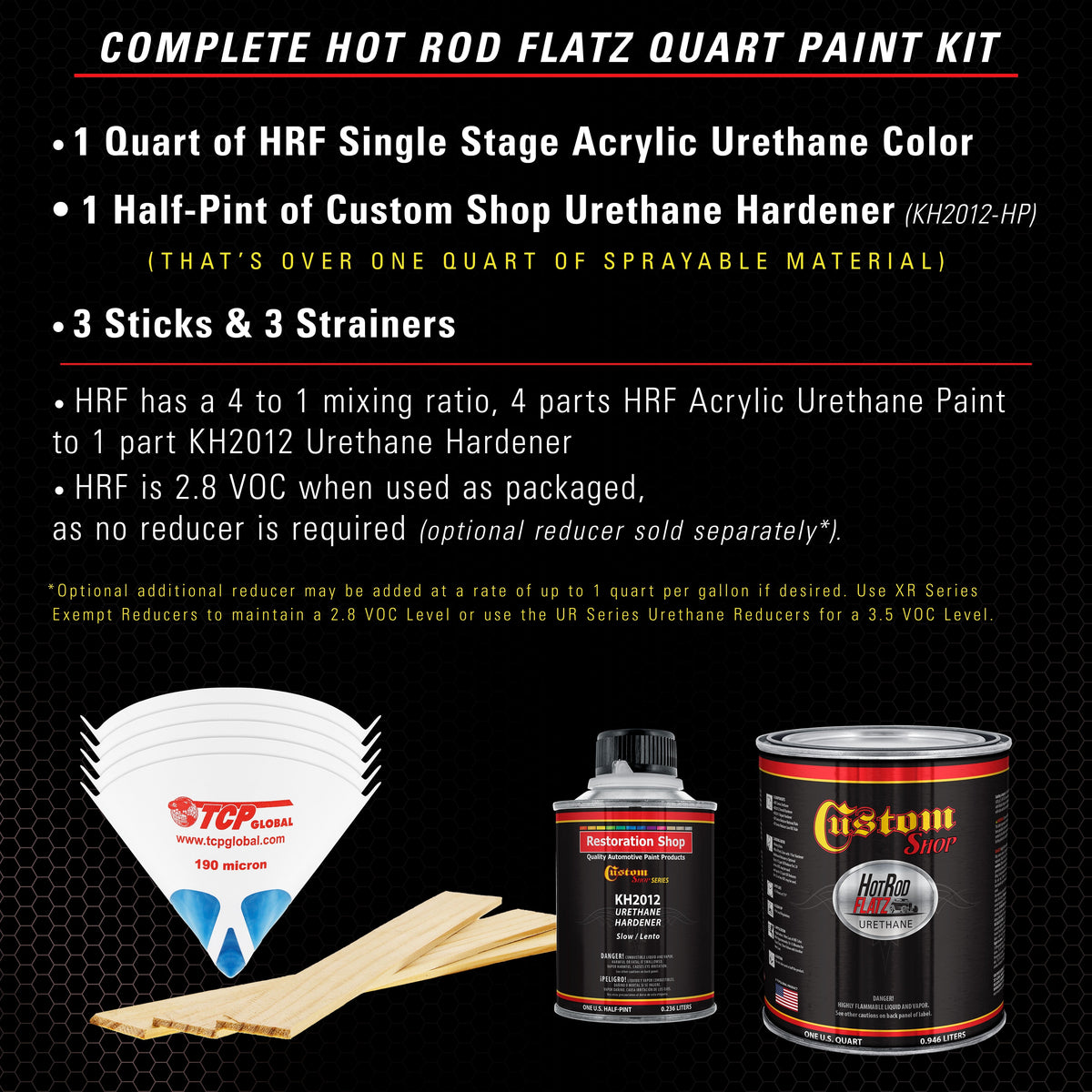 Molten Red Metallic - Hot Rod Flatz Flat Matte Satin Urethane Auto Paint - Complete Quart Paint Kit