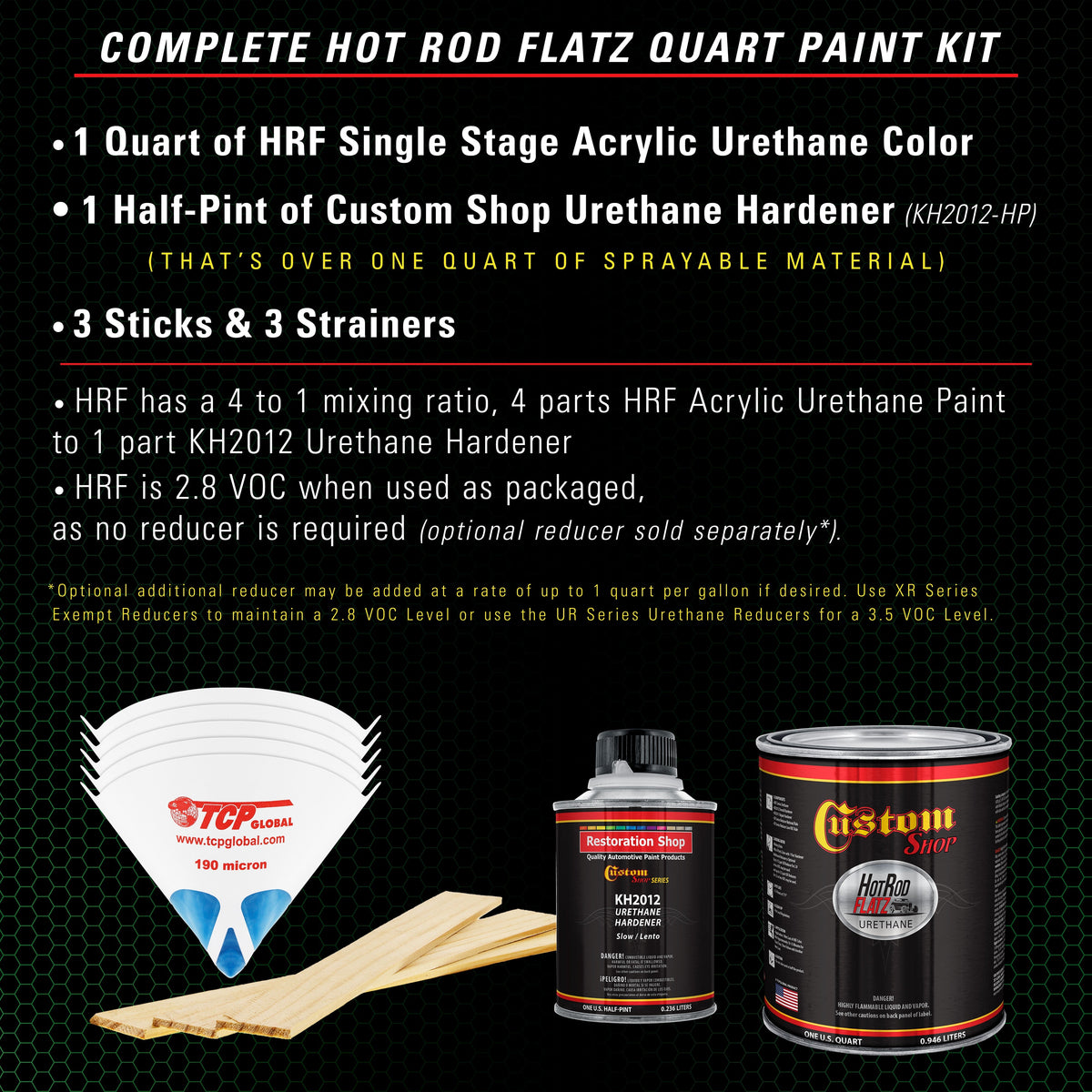 Firemist Lime - Hot Rod Flatz Flat Matte Satin Urethane Auto Paint - Complete Quart Paint Kit Coating