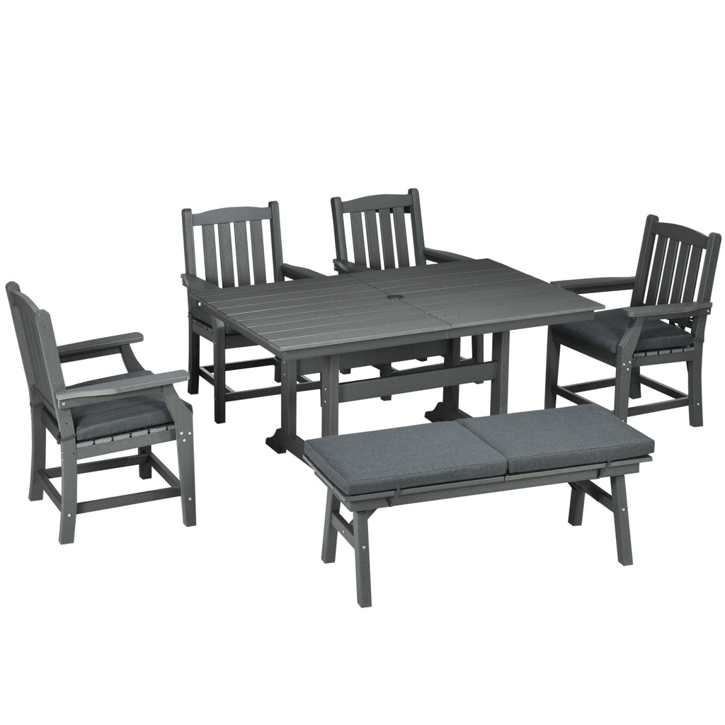 6-Seater Outdoor Dining Set with Loveseat, Umbrella Hole & Cushioned Seating, Dark Gray