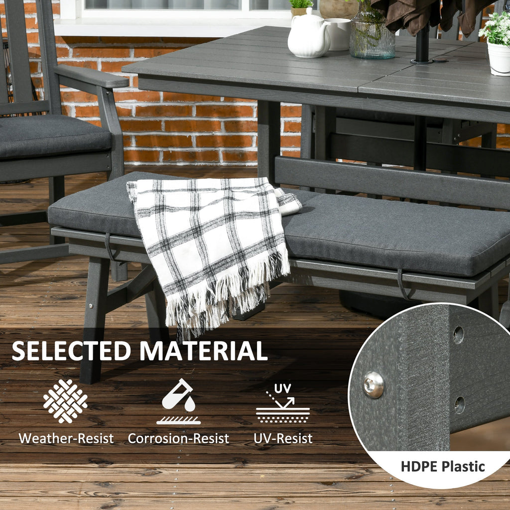 6-Seater Outdoor Dining Set with Loveseat, Umbrella Hole & Cushioned Seating, Dark Gray