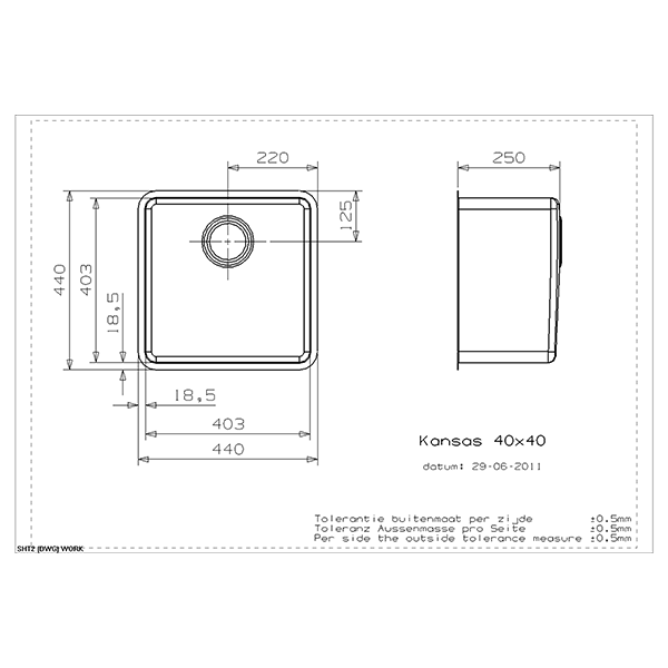 Reginox Kansas 40 x 40 Integrated Stainless Steel Kitchen Sink