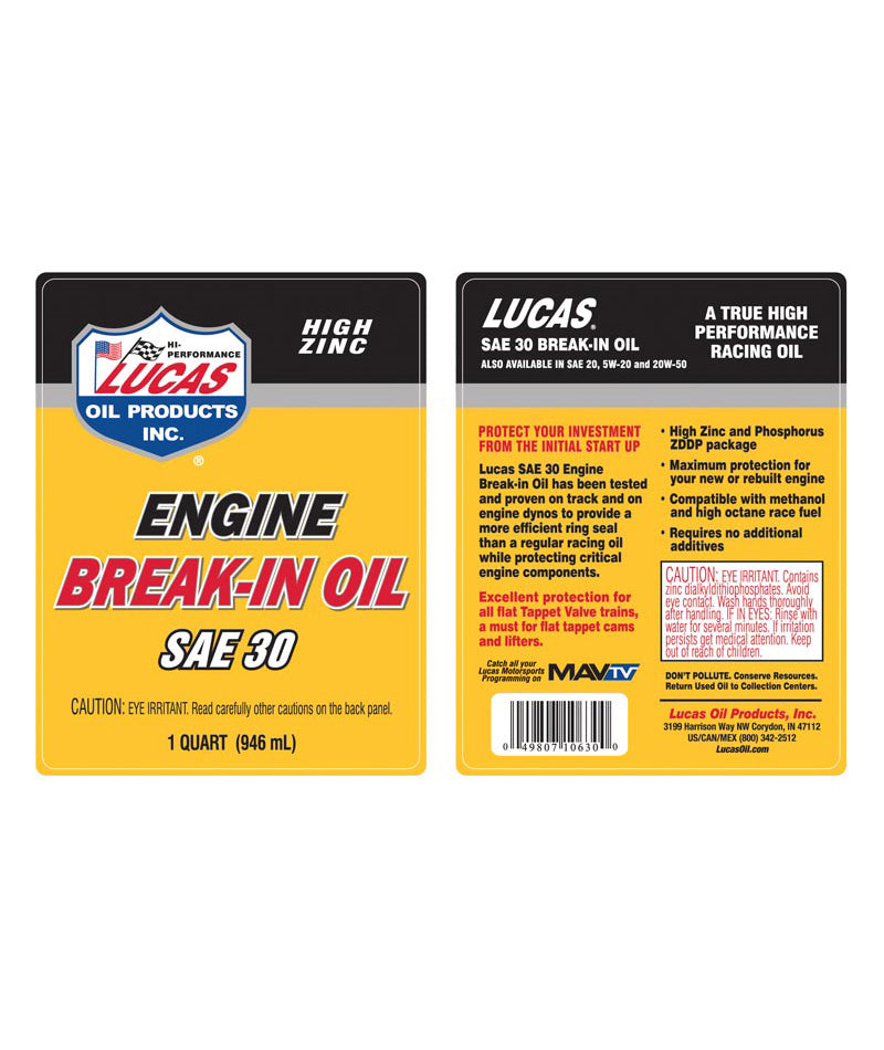 Break-In Oil 1 Qt - SAE 30 for Smooth Engine Break-In Process