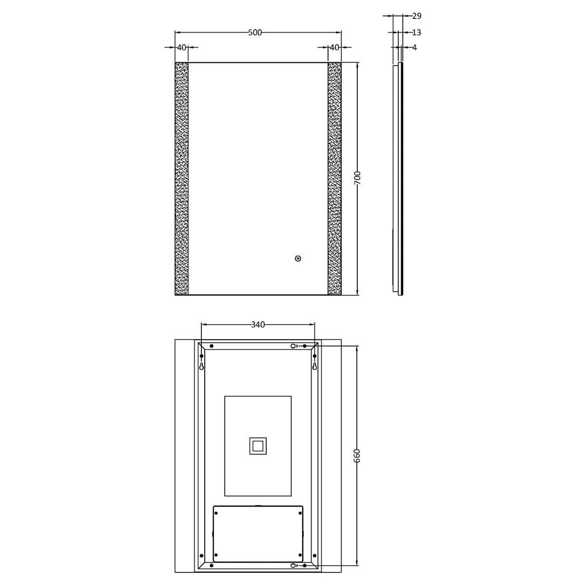 Edge Ambient Rectangular LED Touch Sensor Illuminated Mirror - 700mm x 500mm