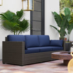 3-Seater PE Wicker Outdoor Sofa with Deep Seating & Removable Cushions, Navy Blue