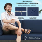 3-Seater PE Wicker Outdoor Sofa with Deep Seating & Removable Cushions, Navy Blue