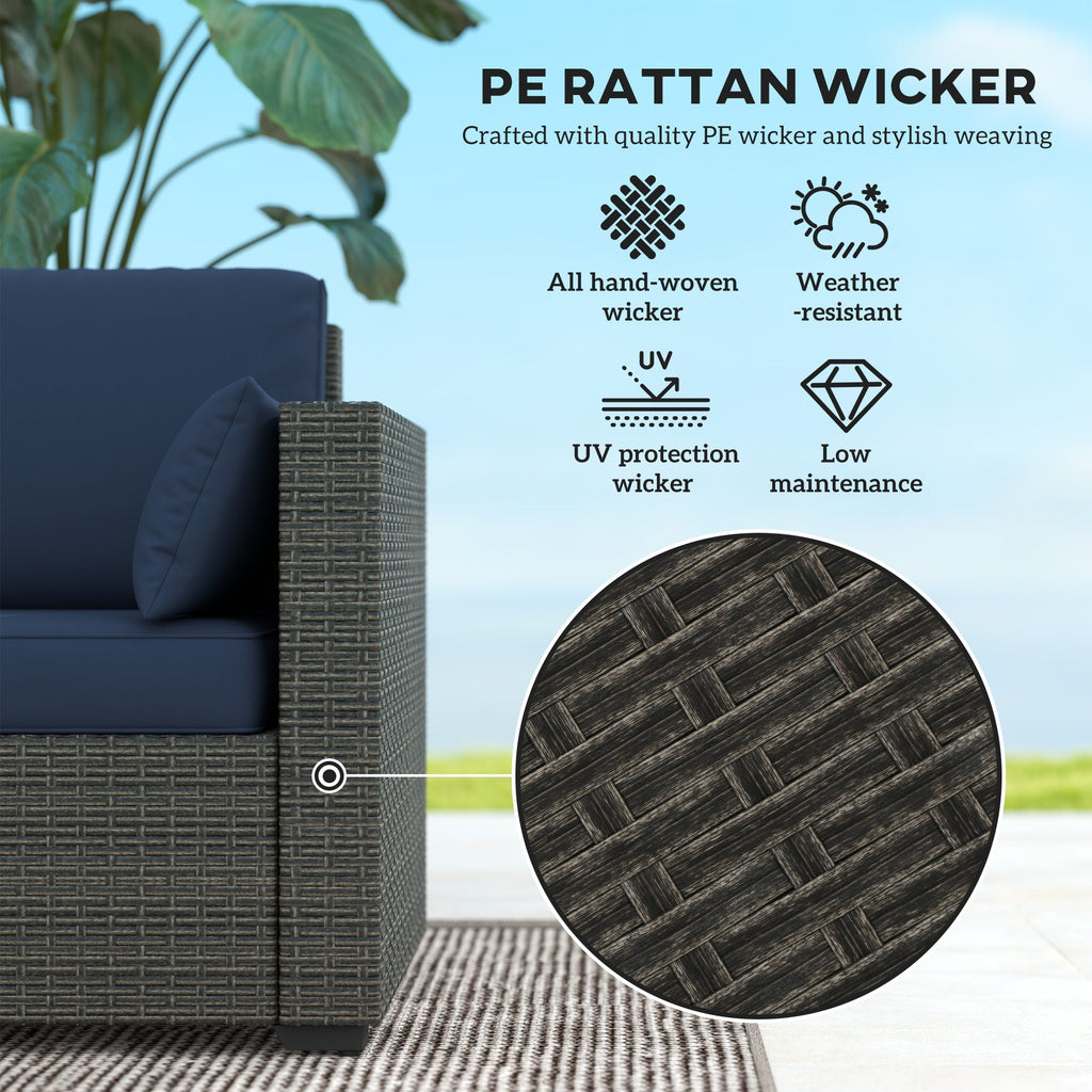 3-Seater PE Wicker Outdoor Sofa with Deep Seating & Removable Cushions, Navy Blue