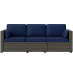 3-Seater PE Wicker Outdoor Sofa with Deep Seating & Removable Cushions, Navy Blue