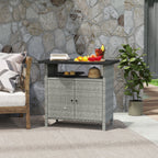 Wicker Outdoor Storage Cabinet with Shelf, Garden Buffet Cabinet Sideboard, Gray