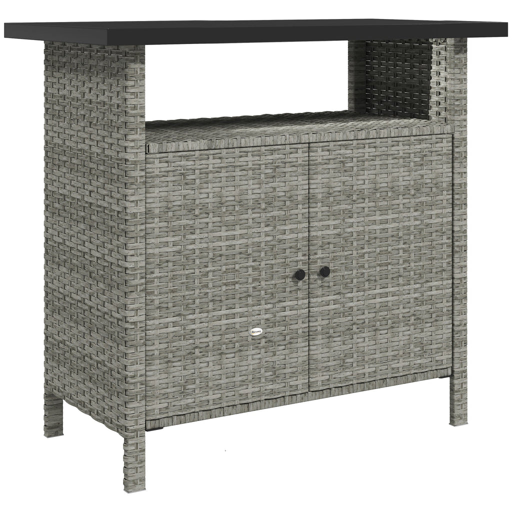 Wicker Outdoor Storage Cabinet with Shelf, Garden Buffet Cabinet Sideboard, Gray