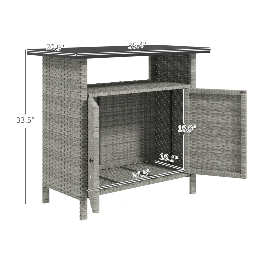 Wicker Outdoor Storage Cabinet with Shelf, Garden Buffet Cabinet Sideboard, Gray