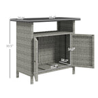 Wicker Outdoor Storage Cabinet with Shelf, Garden Buffet Cabinet Sideboard, Gray