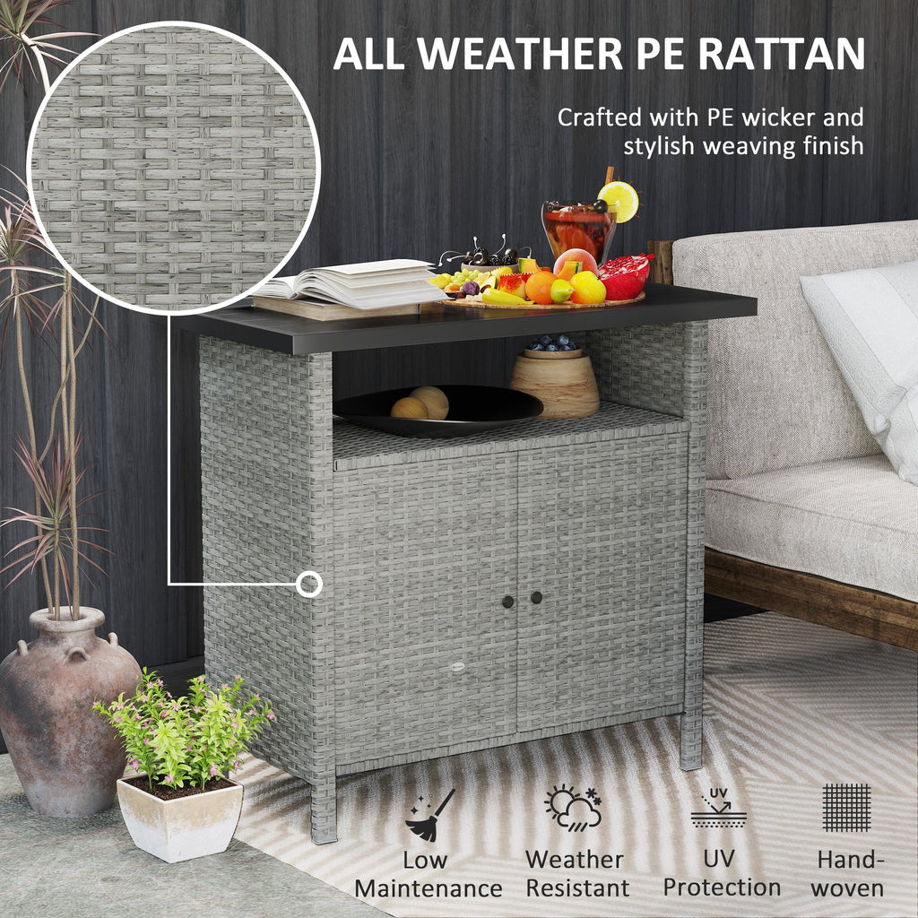 Wicker Outdoor Storage Cabinet with Shelf, Garden Buffet Cabinet Sideboard, Gray