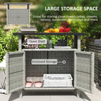 Wicker Outdoor Storage Cabinet with Shelf, Garden Buffet Cabinet Sideboard, Gray