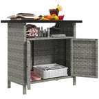Wicker Outdoor Storage Cabinet with Shelf, Garden Buffet Cabinet Sideboard, Gray
