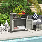 Wicker Outdoor Storage Cabinet with Shelf, Garden Buffet Cabinet Sideboard, Gray