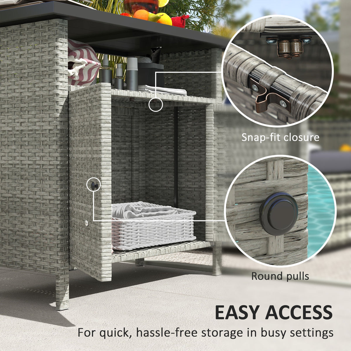 Wicker Outdoor Storage Cabinet with Shelf, Garden Buffet Cabinet Sideboard, Gray