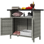 Wicker Outdoor Storage Cabinet with Shelf, Garden Buffet Cabinet Sideboard, Gray