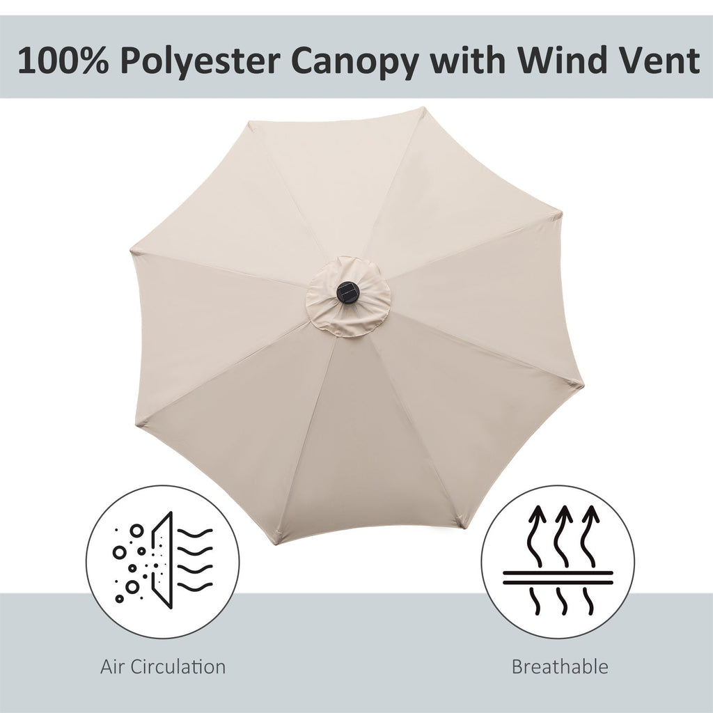 9ft Solar Patio Umbrella Outdoor Sunshade 24 LED Lights Tilt Canopy, Cream