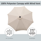 9ft Solar Patio Umbrella Outdoor Sunshade 24 LED Lights Tilt Canopy, Cream