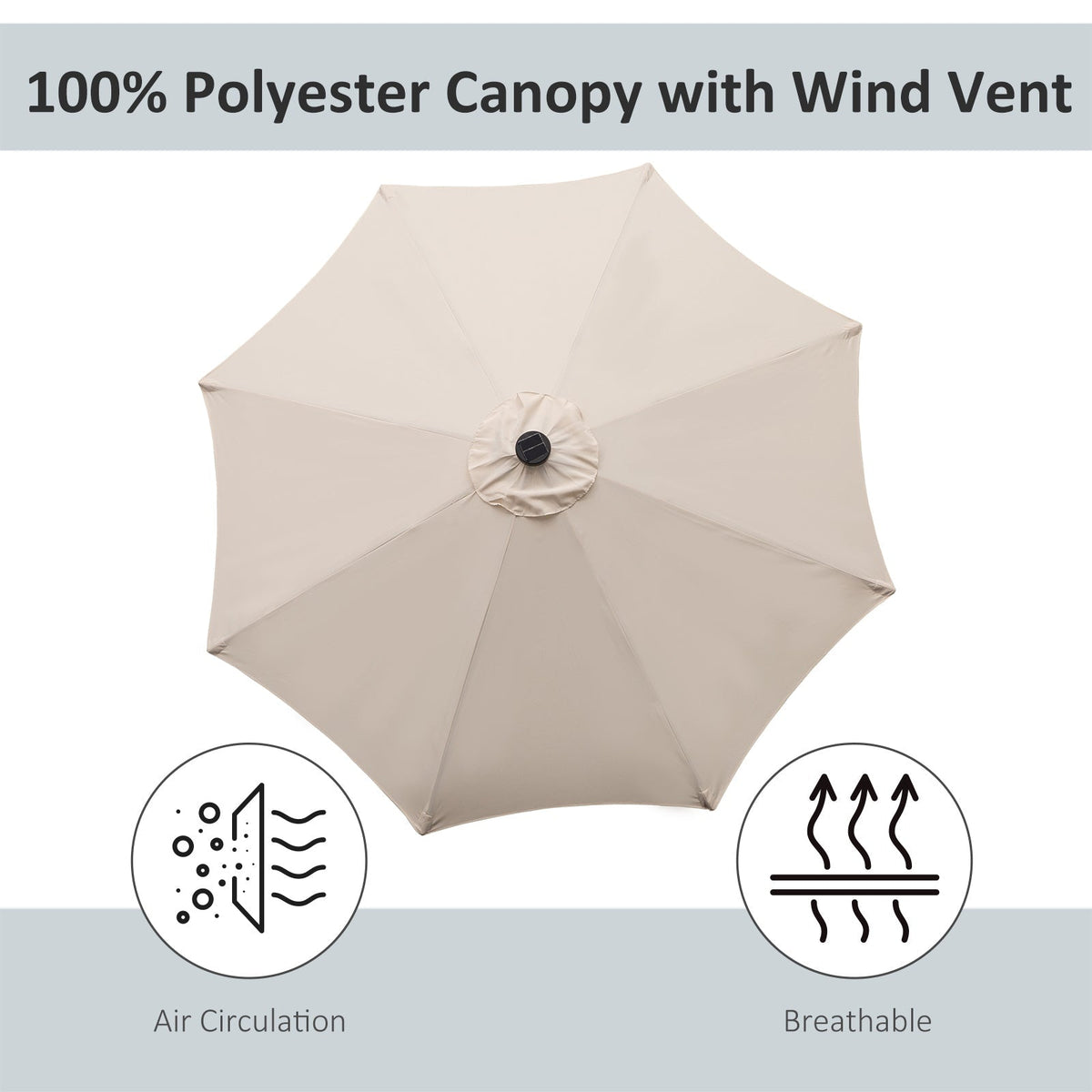 9ft Solar Patio Umbrella Outdoor Sunshade 24 LED Lights Tilt Canopy, Cream